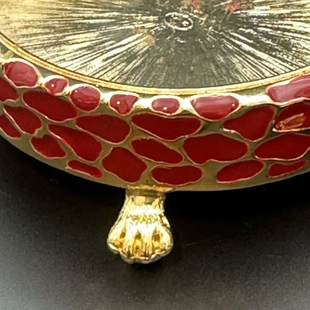 Kenneth Jay Lane Set 3 Red Enamel Gold Coasters Trinket Dishes W Boxes KJL Heavy